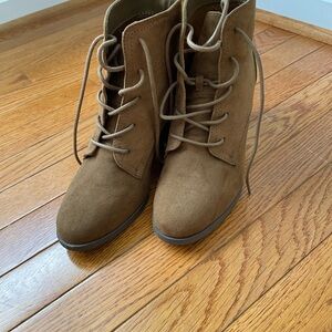 Brown Suede Lace-Up Boots with Chunky Heel